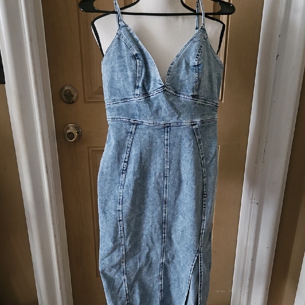 Angel Biba Blue Spaghetti Strap Sheath Dress